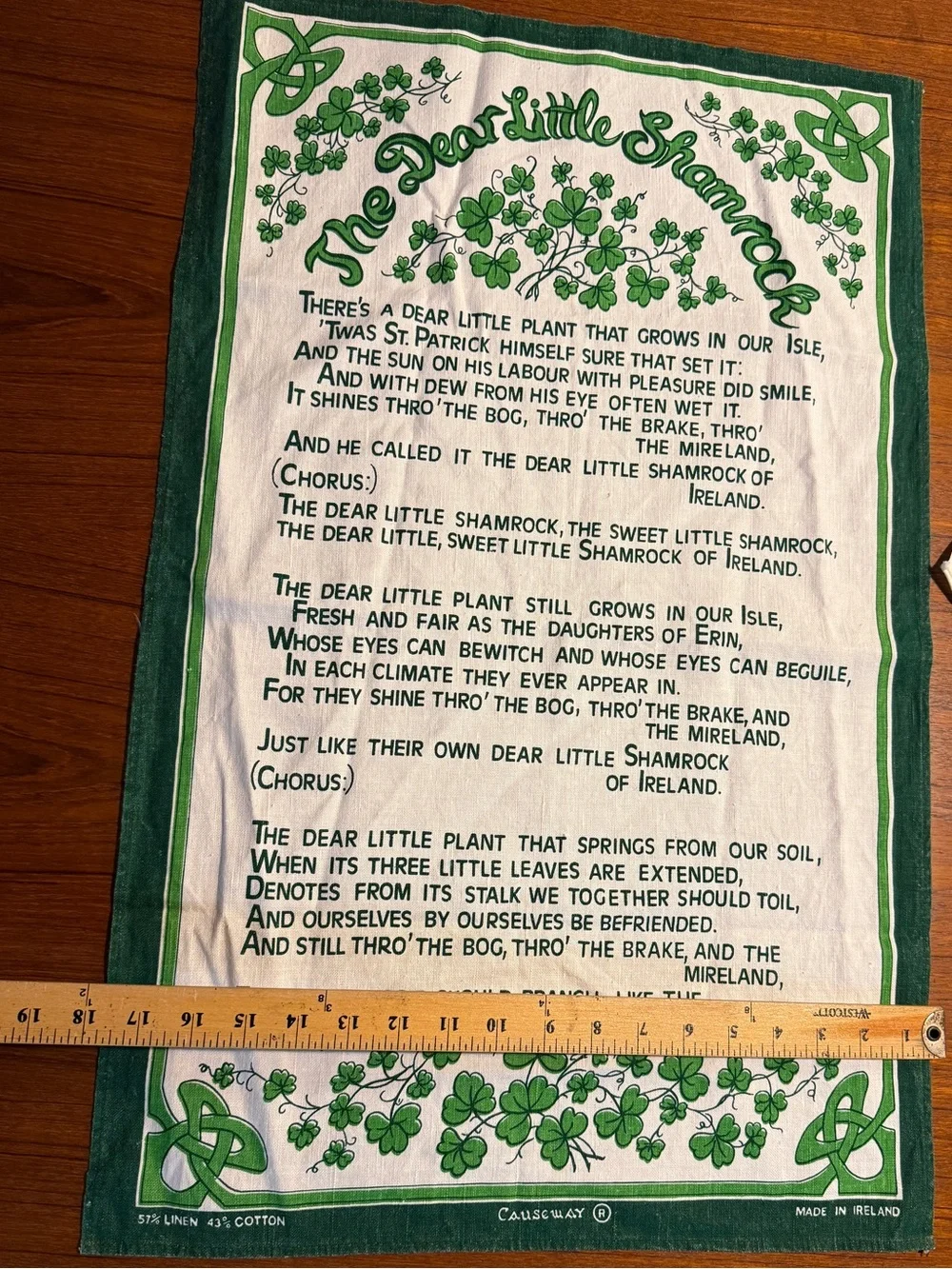 Vintage ‘The Dear Little Shamrock' Irish linen souvenir Tea Towel from Ireland